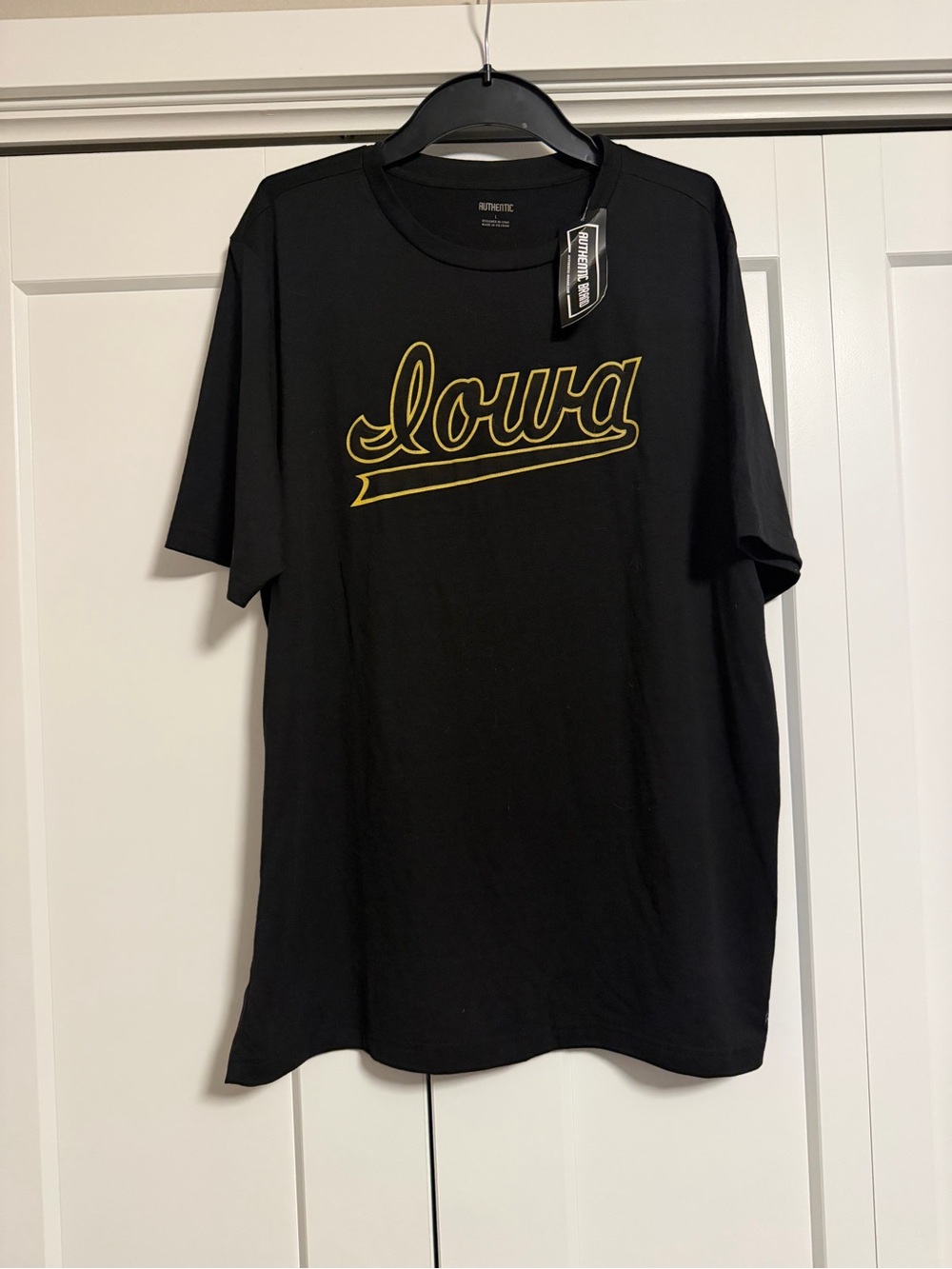 Authentic Men's Black 'Iowa' Script Tee with Gold Print